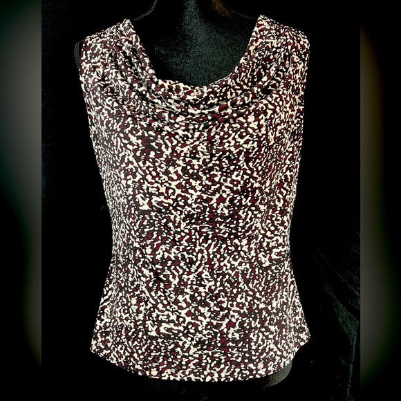 Calvin Klein Black, Cream & Purple Patterned Sleeveless Cowl Neck Blouse | Med - Picture 1 of 6
